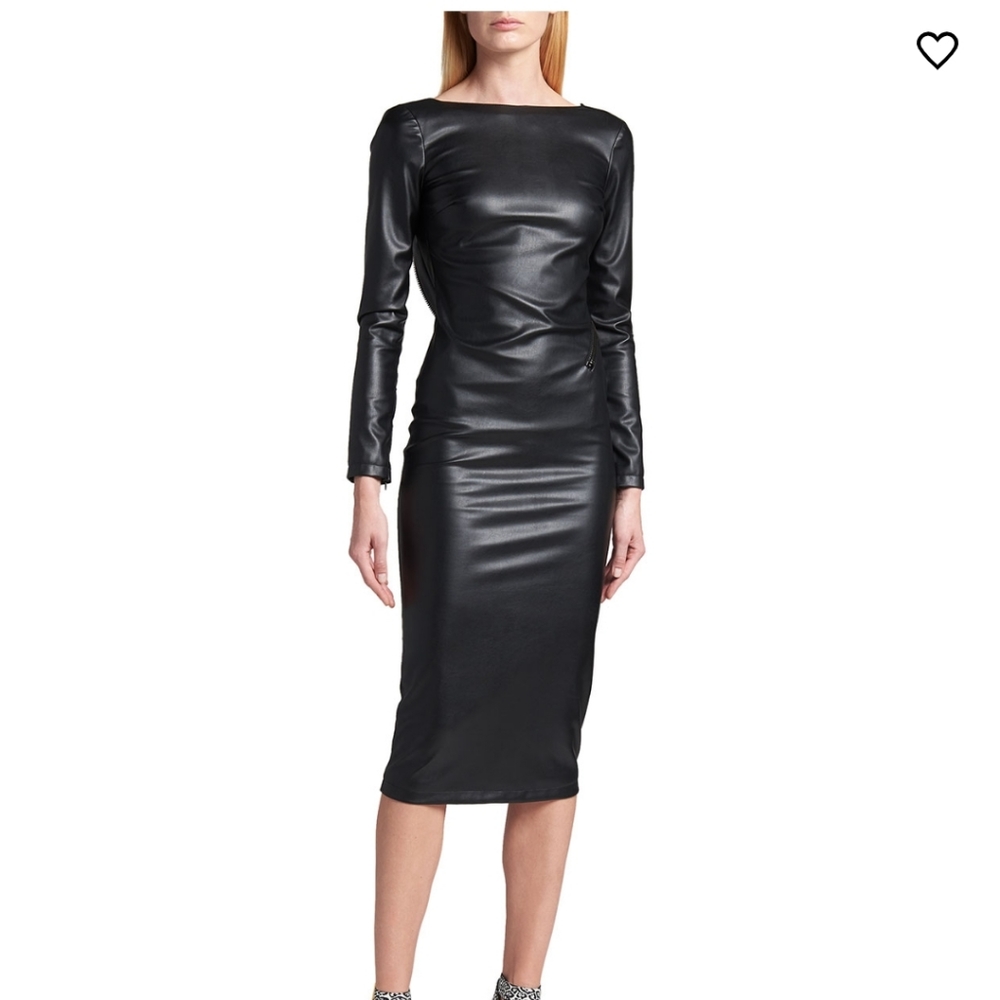 Tom ford faux leather black zippy midi dress